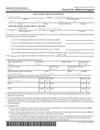 Sample Form I 134 Affidavit Of Support Immihelp