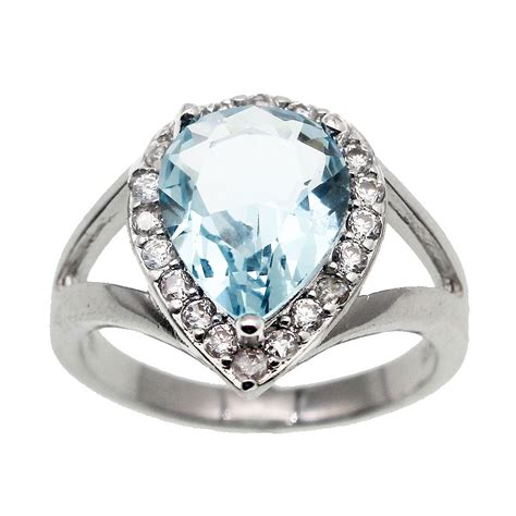 Waterdrop Solid Jewelry Hermosa 925 Silver Ring For Women Size 8 Pretty Shiny Blue Greentopaz