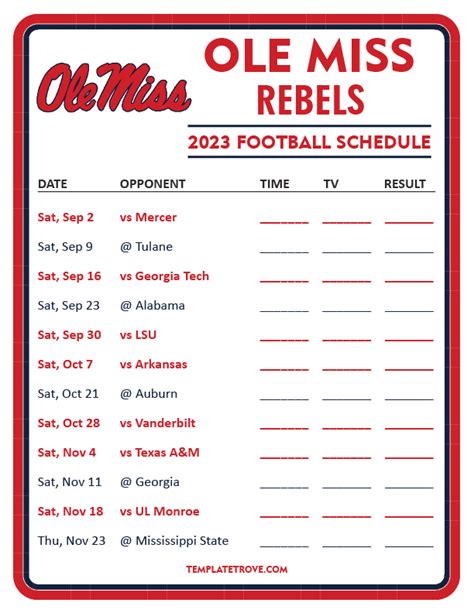 Printable 2023 Ole Miss Rebels Football Schedule