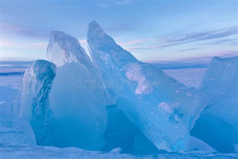Giant Pieces Of Blue Ice On Lake Baikal At Sunset Stock Photo Image
