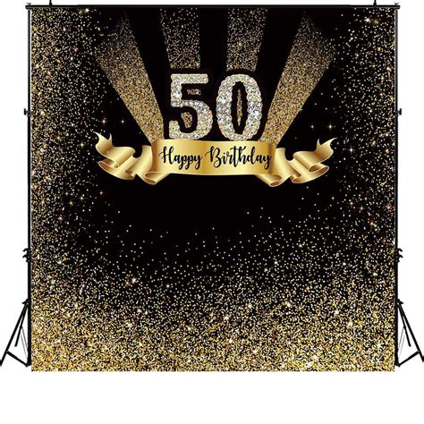 Funnytree 6x6ft Gold And Black 50th Birthday Photography Backdrop Adult