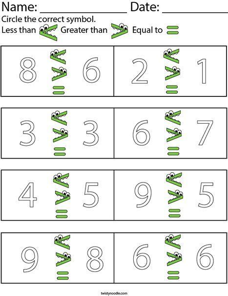 Circle The Correct Symbol Math Worksheet Twisty Noodle Number Words