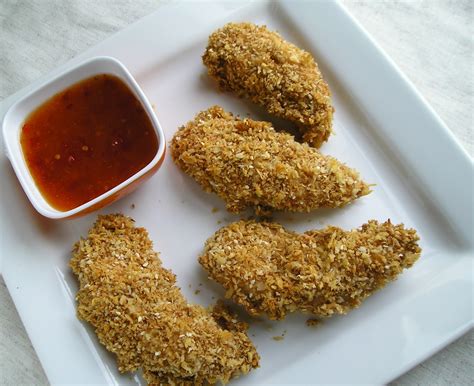 Crispy Peanut Butter Chicken Fingers With Apricot Sweet Chili Dipping