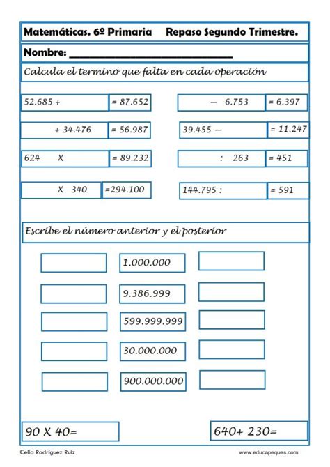 Ejercicios De Matematicas Sexto Grado Para Imprimir