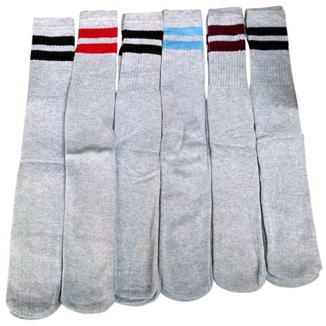 6 Pairs Of Excell Mens Striped Cotton Tube Socks Gray Stripes Referee Sock