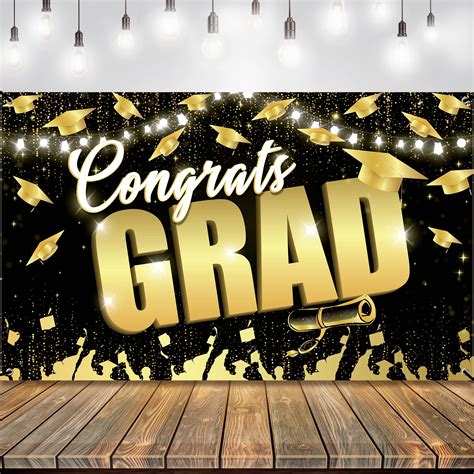 Buy Big Congrats Grad Banner 72x44 Inch Black And Gold Graduation