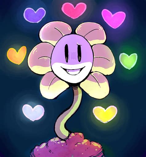 A Drawing Of A Flower With Hearts In The Background