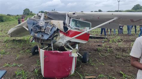 Trainer Aircraft Crash Lands On Field Pilot Sustains Minor Injury