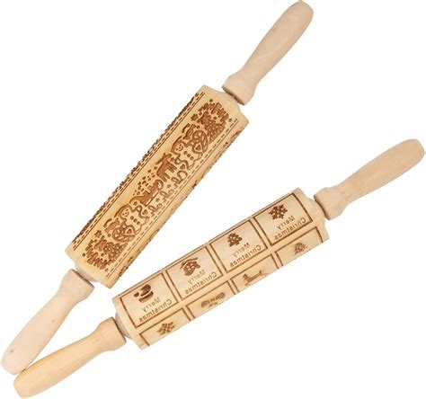 Christmas Embossing Rolling Pin Embossing Engraved Wooden Rolling Pins
