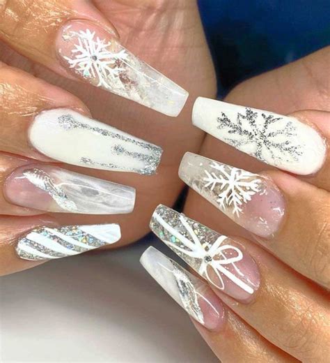 White Christmas Nails Coffin Shape Show You How To Do Coffin Shape