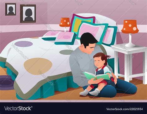 father telling a bedtime story to his daughter vector image