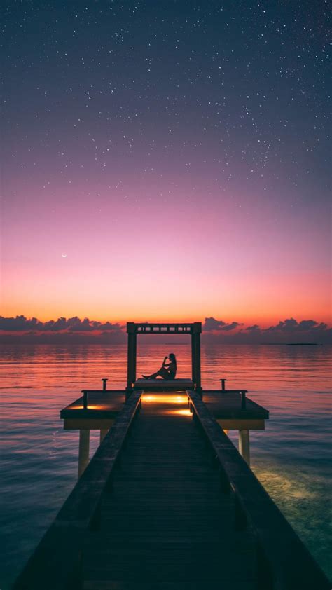 1080x1920 Pier Sunset Silhouette Adorable Sea Wallpaper Sunset