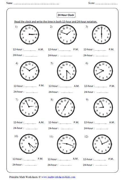 24 Hour Clock Worksheets Kidsworksheetfun