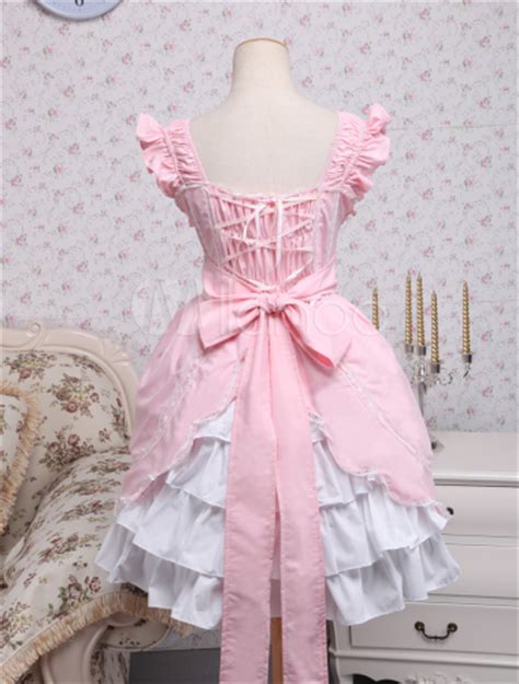 Pink And White Bows Lace Cotton Sweet Lolita Dress