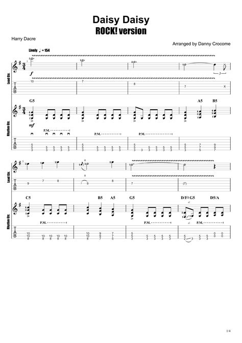 daisy daisy rock version sheet music harry dacre guitar tab