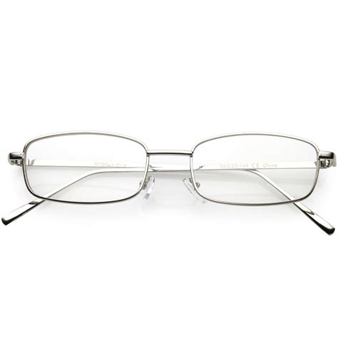 Classic Metal Rectangle Eyeglasses Slim Arms Clear Lens 52mm Silver Clear