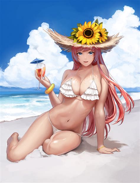 Masaüstü Anime girls plaj bikini Pembe saç 1101x1433 acarianu
