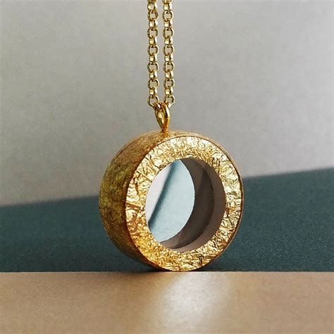Round Gold Necklace Mirrored Necklace Gold Mirror Necklace Etsy