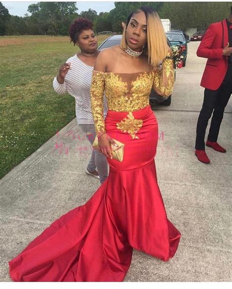Fajarv Red And Gold Prom Dresses Black Girl