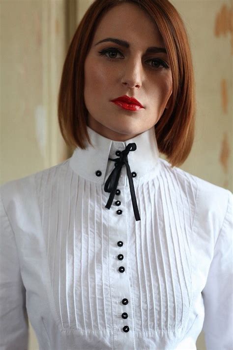 Strict Governess White Satin Blouse Woman Suit Fashion Pretty Outfits