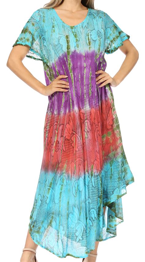 Sakkas Mika Ombre Floral Caftan Dress Turquoise One Size