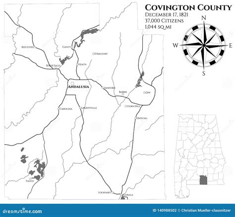 Map Of Covington County In Alabama Stock Vector Illustration Of
