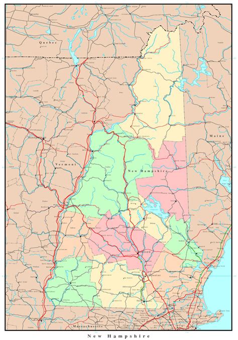 Large Detailed Administrative Map Of New Hampshire State