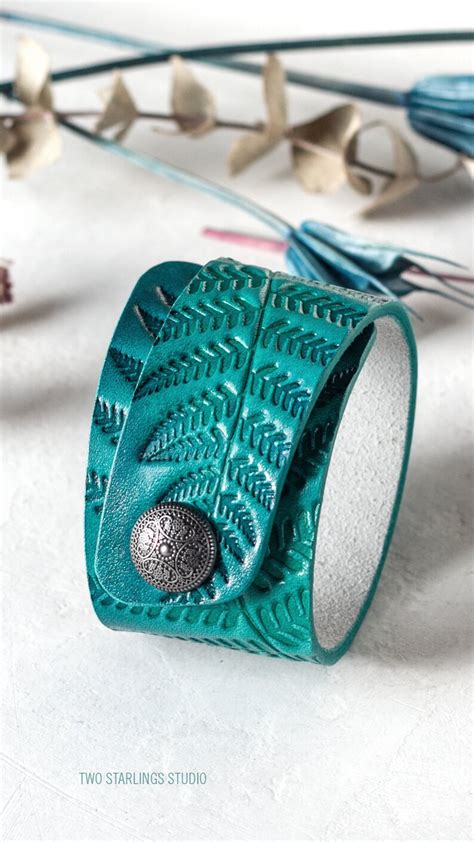 Turquoise Leather Cuff Bracelet For Women Inches Wide Etsy