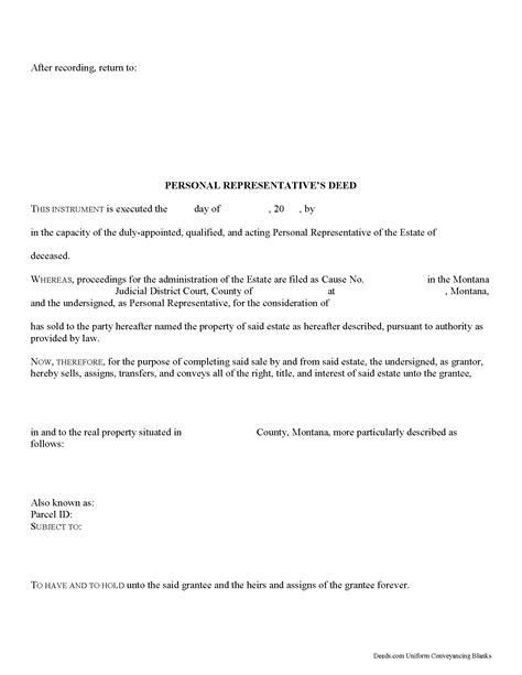 Granite County Personal Representative Deed Forms Montana