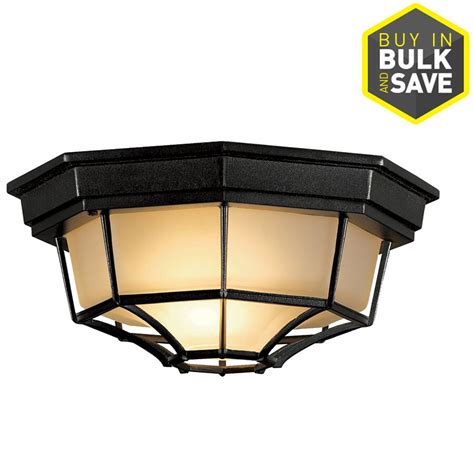 By home decorators collection (82) top rated. Portfolio 11.25-in W Black Outdoor Flush-Mount Light at ...