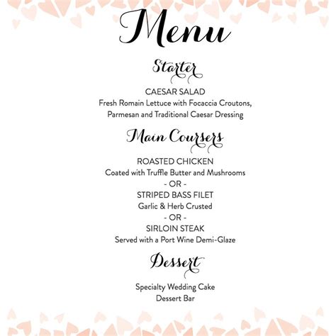 Wedding menu cards are not essential but can be a nice finishing touch for your reception tables. 5 Free Wedding Menu Templates