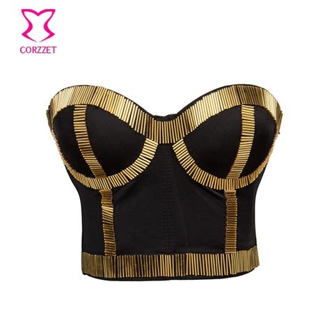 Gold Beaded Strapless Bra Push Up Bras For Women Crop Top Bustier Sexy