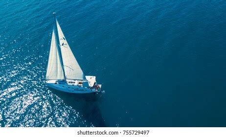 Aerial View Yacht Sailing Near Beautiful Stock Photo 755729497