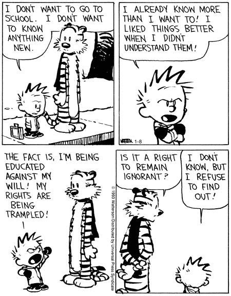 Ignorance Is Bliss Calvin And Hobbes Humor Calvin And Hobbes Comics Calvin And Hobbes