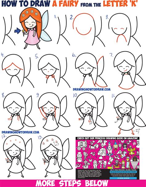 How To Draw A Cute Cartoon Fairy Kawaii Chibi From Letter ‘k Easy