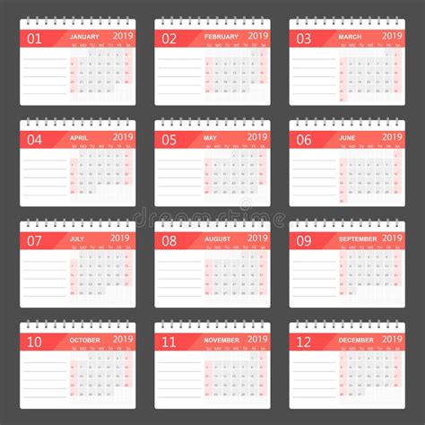 Calendar 2019 Year In Simple Style Calendar Planner Design Temp Stock