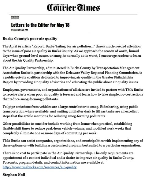 A letter to the editor (sometimes abbreviated lte) is a letter sent to a publication about issues of concern from its readers. Read Steve Noll's Letter To The Editor On Air Quality In ...