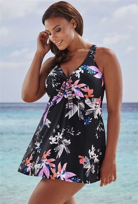Beach Belle Windflower Tie Front Swimdress Swim Dress Plus Size