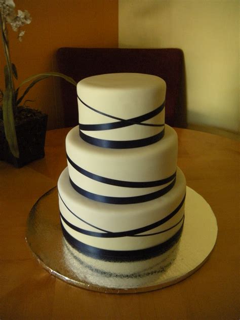 White Fondant With Blue Ribbon Wedding Cake Main Made Custom Cakes