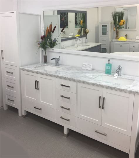 Palmera 90 Inch Double Sink Bathroom White Vanity And Side Cabinet Tower