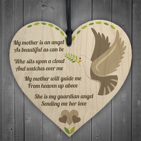 Are there any better mom to be gifts than makeup? Mum Guardian Angel Wood Love Heart Sign Memorial Mothers ...