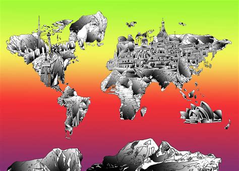 World Map Drawing Collage Painting By Bekim Art