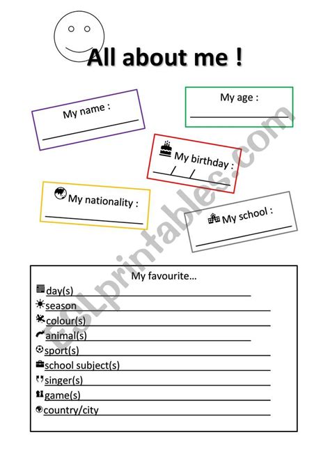 All About Me Esl Worksheet By Lhulougeo