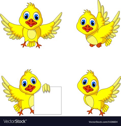 Cute Yellow Bird Cartoon Collection Royalty Free Vector