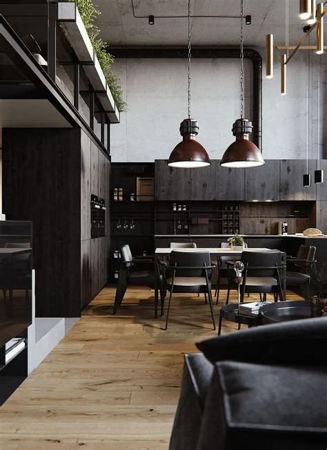 Moody Modern Industrial Interiors With Wood And Concrete Decor Modern