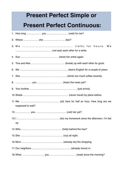 Present Perfect Simple And Continuous Worksheet