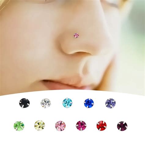 24pcsset Real 100 925 Sterling Silver Nose Stud With Crystal Nose