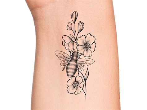 Bumble Bee Floral Temporary Tattoo Bee Tattoo Floral Etsy Uk