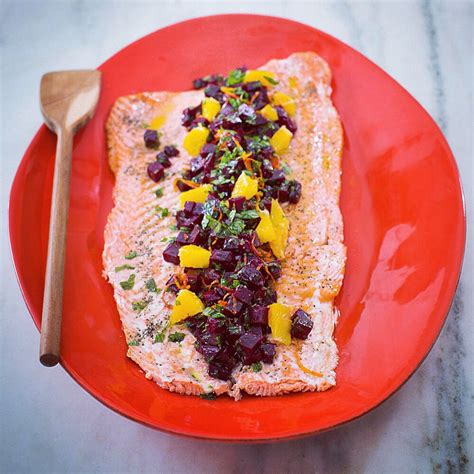 Joyce goldstein' pickled salmon restaurant consultant; Salmon with roasted beet, orange and mint gremolata ...