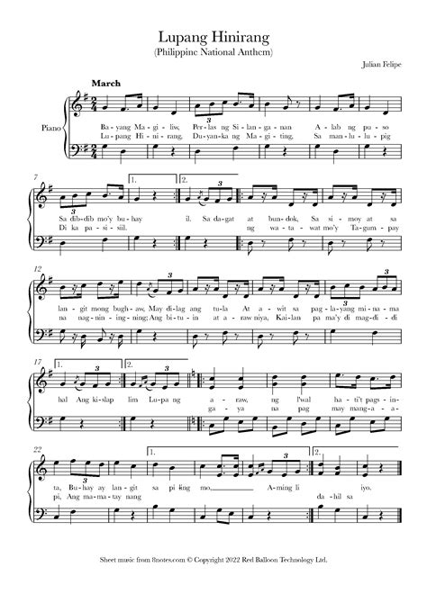 Philippine National Anthem Lupang Hinirang Easy Sheet Music For Piano Notes Com